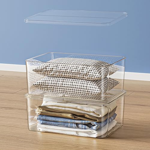 4 Large Lidded Plastic container, Clear Stackable Storage Boxes for Cabinets, Organization and Storage for Shelves Office Bathroom - size: 4Large