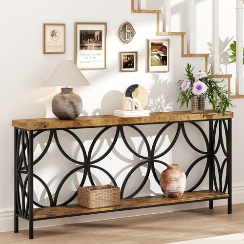 70.9 inch Extra Long Sofa Table, Industrial Console Table Behind Couch | With 2 Tier Storage Shelf, Entryway Console Table for Entryway, Living Room, Foyer, Hallway, Unique Design, Rustic Brown - color: Rustic Brown