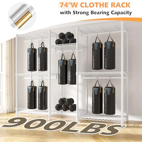 Raybee Clothing Rack with Cover Heavy Duty Clothes Rack with Shelves,Portable, Adjustable,Metal,Max Load 900lbs,White - color: White, style: Clothing Rack with Cover