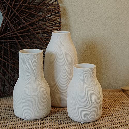 Ceramic Vases for Home Decor - Matte White Textured Vase Set of 3, Decorative Vases for Flowers, Pampas Grass Arrangement, Table Centerpieces, Office and Living Room Boho Decor - color: Textured Vase