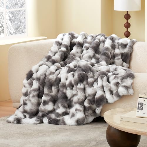 Faux Fur Throw Blanket for Couch, Ultra Soft Fuzzy Plush Bubble Throw for Sofa, Living Room & Home Decor, 50"x60", Tie-dye Grey - color: Tie-dye Grey, size: 50" x 60"