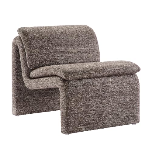 Modway Lume Curved Lounge Chair in Antique Boucle Fabric – Modern Upholstered Armless Accent Chair with Padded Cushion - Unique Slipper Chair for Bedroom or Living Room - color: Antique