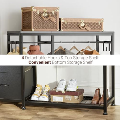 Clothes Rack with 2 Rods, Shelves, Drawers & Hooks, Garment Rack | Clothes rack with 2 hanging rods (50lbs each), 2 shelves, 2 fabric drawers & 4 hooks. 300lb total capacity. Fits small spaces - color: Black
