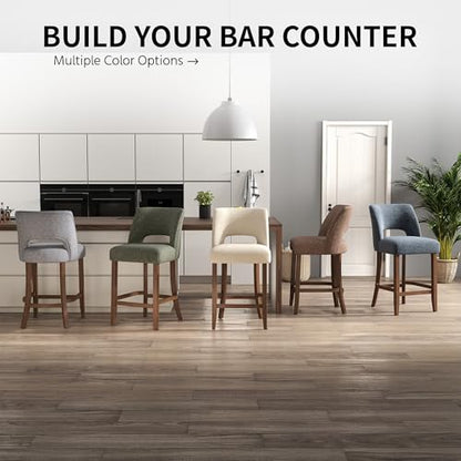VKNOW Bar Stools Set of 2, 26" Fabric Counter Height Bar Stools, Brown | Modern Upholstered Counter Stools with Rubberwood Legs for Kitchen Island Dining Room Bar - color: Brown, size: Set of 2