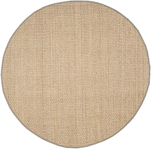 SAFAVIEH Area Rug 6' Round - Natural Fiber Collection - Natural & Grey, Seagrass, Basketweave Pattern with Border (NF114P) - color: Natural/Grey, size: 6' (Round)