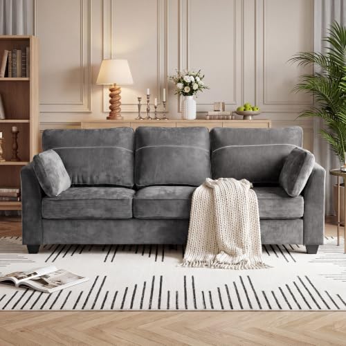89" Sofa, Chenille 3-Seater Sofa with 2 Pillows, Grey | Easy Assembly, Pocket Spring Cushions, Comfy Modern Small Couch for Living Room, Bedroom, Apartment, Office - color: Grey, size: 89" 3-Seater Sofa