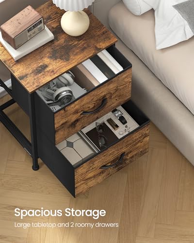 SONGMICS BELLAH Collection - Night Stand with 2 Drawers, Bedside Table, Side End Table, Nightstand for Bedroom, Industrial, Rustic Brown and Ink Black ULGS312B02S - color: Rustic Brown + Ink Black, size: 1 Pack