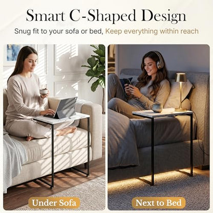 ZenStyle Nesting Coffee Table Set of 5 Side Tables, Industrial C-Shaped End Tables with Wood Table Top & Sturdy Metal Frame Stacking Accent Furniture - color: White