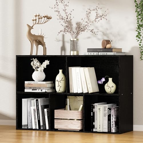 Wood 5 Cube Storage Organizer, 11 in Cube Shelf, Black Cubby Storage Organizer with Back Panel & Open Compartments, Vertical or Horizontal Cube Bookshelf Bookcase for Living Room, Bedroom, Entryway - color: Black, size: 5 Cube-11in