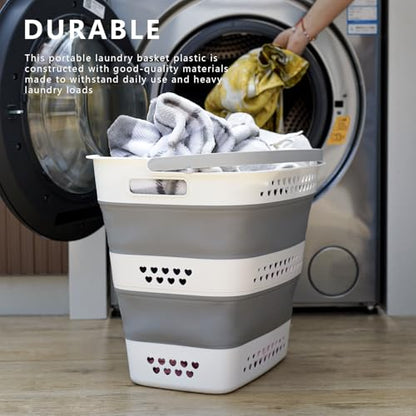 Large Collapsible Laundry Baskets for Dirty Clothes, Plastic Laundry Hamper for Dorm Bedroom Blankets, 43L Foldable Clothes Hamper for Laundry, Space Saving Pop-Up Storage Container/Organizer