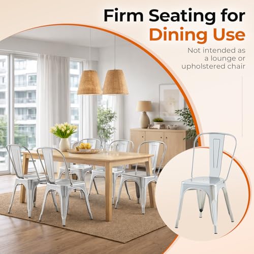 Metal Dining Chairs Set of 4 Moonlight Silver Color | Silver Outdoor Metal Chairs for Farmhouse Kitchen,Bistro,Dining Room,Patio - color: Moonlight Silver