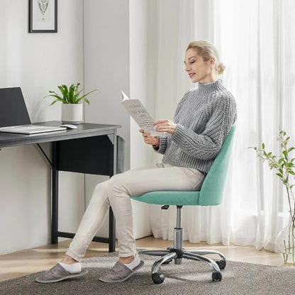 Simple Deluxe Armless Office Desk Chair, Modern Cute Swivel Vanity Chair Comfy Home Office Chairs with Wheels Height Adjustable Rolling Computer Task Stools for Living Room, Make-up, Bedroom, Teal - color: Teal