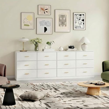 Modern White 6 Drawer Dresser with Gold Handles, 47" Chest of Drawers for Bedroom, Kids Room & Nursery, Wooden Storage Dresser for Girls Bedroom-1pc