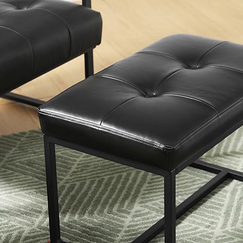 Glitzhome Ottoman Bench, Modern PU Leather Vanity Stools Chairs with Metal Frame, Makeup Stool Padded Foot Rest Stool for Living Room Vanity, Entryway, Bathroom, Black - color: Black