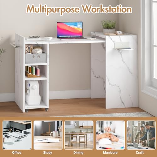 smilesun Folding Dining Table, Wall Mount Foldable Kitchen Table w/Fabric Drawer & Adjustable Storage Shelf, Space Saving Compact Expandable Pull Out Table for Small Spaces, White - color: White
