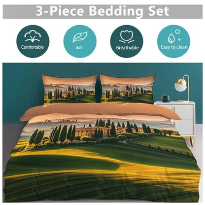 3 Piece Italy Tuscan Bedding Set - Ultra Soft Fabric & Double-Sided Print, Breathable Comforter Set with 1 Quilt Cover & 2 Pillowcases for Home Hotel, 86"x70" - size: 86"x70"