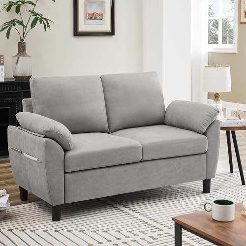 Small Loveseat Sofa, 57" Mid Century Modern Love Seat, 2 Seater Couches for Living Room, Bedroom, Small Spaces, Light Grey - color: Light Grey