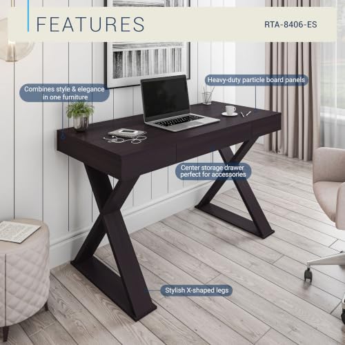 Techni Mobili 47" Trendy Writing Desk w/Drawer,Modern Home Office,Espresso | 47" modern writing desk with storage drawer, sturdy frame, sleek espresso finish, and compact workspace ideal for home office