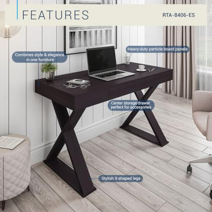 Techni Mobili 47" Trendy Writing Desk w/Drawer,Modern Home Office,Espresso | 47" modern writing desk with storage drawer, sturdy frame, sleek espresso finish, and compact workspace ideal for home office