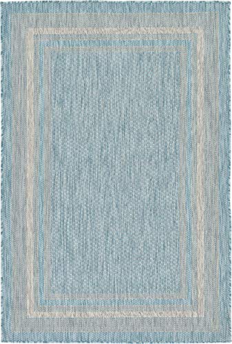 Unique Loom Outdoor Border Collection 부분 러그 - 부드러운 테두리 (122.4cm x 182cm 직사각형, 아쿠아마린/아이보리) - color: 아쿠아마린/아이보리, size: 4'1" x 6'1" (Rectangular)