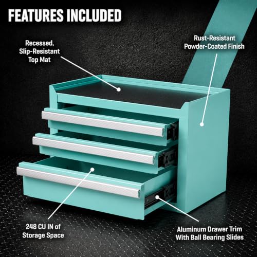 Mini 3-Drawer Steel Tool Box Teal - color: Teal, size: 3 Drawer