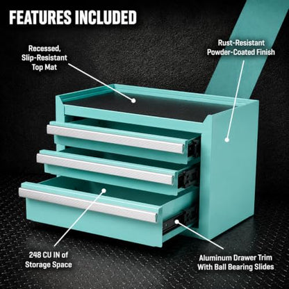 Mini 3-Drawer Steel Tool Box Teal - color: Teal, size: 3 Drawer