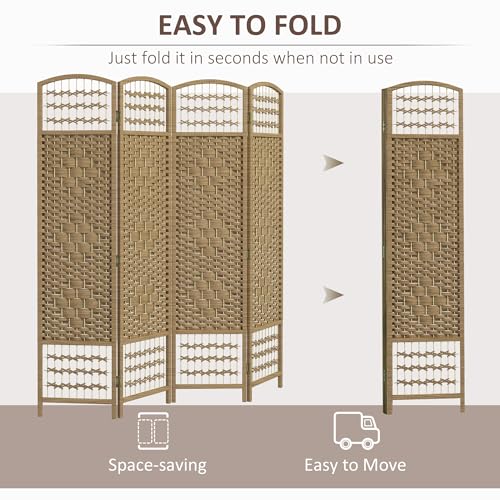HOMCOM 4 Panel Room Divider, Folding Privacy Screen, 5.6', Natural | Room Separator, Wave Fiber Freestanding Partition Wall Divider - color: Natural, size: 4 Panel
