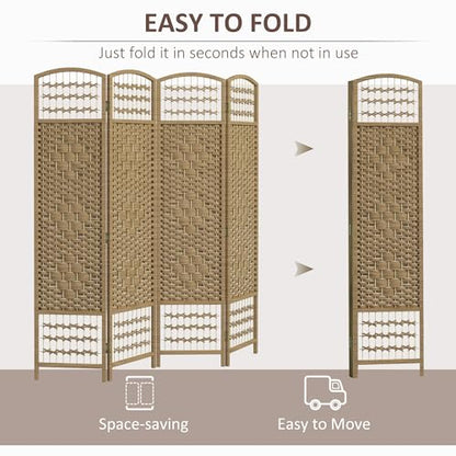 HOMCOM 4 Panel Room Divider, Folding Privacy Screen, 5.6', Natural | Room Separator, Wave Fiber Freestanding Partition Wall Divider - color: Natural, size: 4 Panel