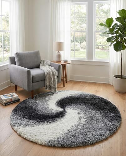 Rugs.com Soft Touch Shag Collection Round Rug – 4 Ft Circular Smoke Grey Shag Rug Perfect for Kitchens, Dining Rooms - color: Smoke Gray, size: 4' (Round)