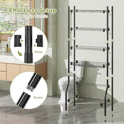 Simple Trending 4 Tier Over The Toilet Storage Rack, Bathroom Organizers and Storage Over Toilet with Adjustable Shelf and Basket, (Black) - color: 4-tier Black