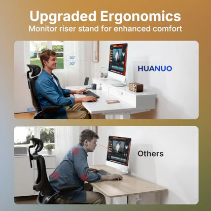 HUANUO 32" X 21" Electric Standing Desk with 2 Drawers, C-Clamp Mount Compatible, Height Adjustable Computer Desk, Home Office Stand Up Desk with 4 Preset Heights & 2 Hooks, White - color: White, size: 32" X 21"