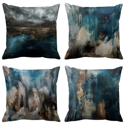 Emvency Throw Pillow Covers Set of 4, 26 x 26 Inch, Teal Painting | Teal Painting Outdoor Decorative Square Pillow Cases Couch Cushion Case for Couch Bed Sofa Living Room Home Decor - color: Turquoise and Brown, size: 26" x 26" (Pack of 4)