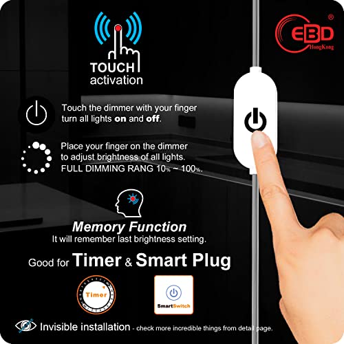EBD Under Cabinet Lighting Plug in 3 Pcs 12 Inch, No Messy Wires Built-in Adjustable Cable LED Light Bar 6500K 1350LM for Kitchen Home Office, Dimmer Memory for Smart Plug, Neat Under Counter Lights - size: 3-Pack