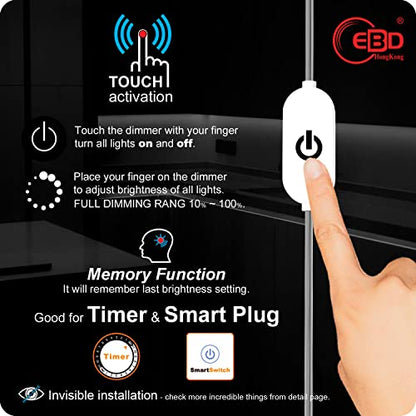 EBD Under Cabinet Lighting Plug in 3 Pcs 12 Inch, No Messy Wires Built-in Adjustable Cable LED Light Bar 6500K 1350LM for Kitchen Home Office, Dimmer Memory for Smart Plug, Neat Under Counter Lights - size: 3-Pack