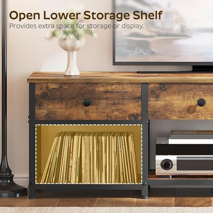 TV Stand with 3 Fabric Drawers for up to 50 Inch TV, 47.2" Industrial Media Console, Entertainment Center with Shelves for Living Room, Bedroom, Home Office, Rustic Brown and Black DS12BR - color: Rustic Brown + Black