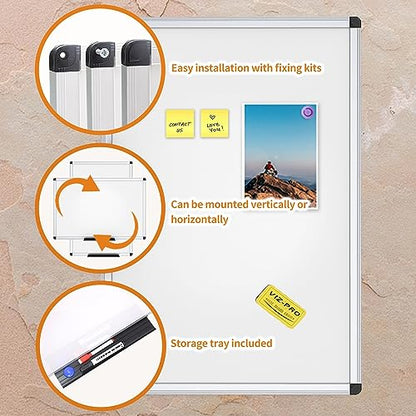 VIZ-PRO Magnetic Whiteboard/Dry Erase Board, 48 X 36 Inches, Silver Aluminium Frame - size: 48"W x 36"H