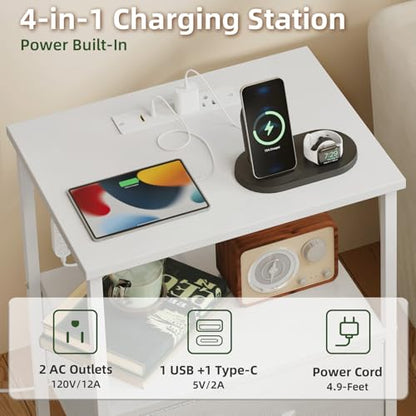 Somdot Nightstand with Charging Station & LED Light, Bedroom Bedside Table | Dorm, Guest Room, Kids Room, Laundry, Closet, Entryway and Hallway, White - color: White, size: 11.8"D x 15.7"W x 23.4"H (1 Drawers)