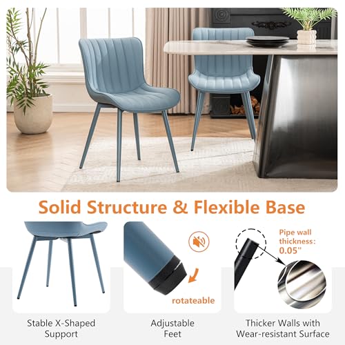 YOUNUOKE Mid-Century Modern Dining Chairs Set of 2, Blue PU Leather | Faux leather upholstery with blue metal legs. Fits dining room, kitchen, and guest reception. Easy to clean. Armless design. - color: All Blue
