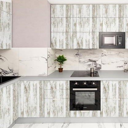 WENMER White and Brown Rustic Wood Wallpaper 17.3"x118" (14.1 sq.ft.) Distressed Shiplap Contact Paper Peel and Stick Waterproof Self Adhesive for Cabinets Countertops Vinyl Roll - size: 17.3" x 118"
