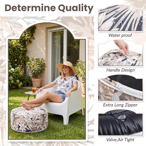 Cinnvoice 2 Pcs Inflatable Outdoor Ottoman Pouf Waterproof Round Footrest with Handle D21 x H9 Inch Indoor Outdoor Portable Footstool for Patio Garden Camping or Home Pool(Flower) - style: Flower