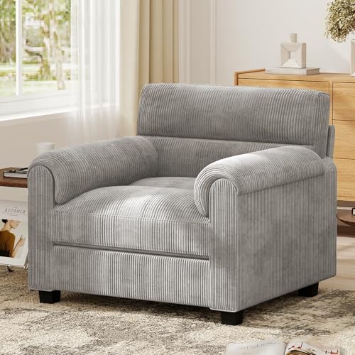 Bonzy Home Modern Accent Chair, Comfy Corduroy Living Room Reading Chair with Overstuffed Cushion and Rolled Arms, Upholstered Single Sofa for Bedroom, Small Apartment, Gray - color: Light Gray, size: 1-seater