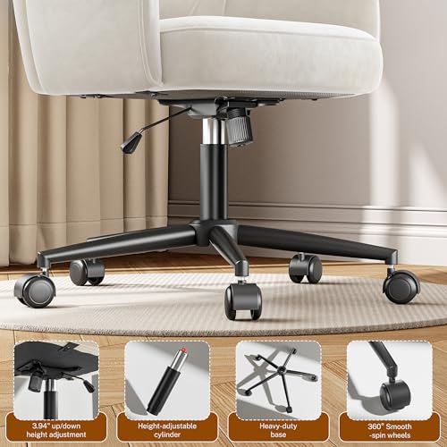 DurayLoly Desk Chair with Shell Back & 360° Swivel Wheels | Comfy Velet Vanity Chair,Adjustable Height,Stylish and Comfortable for Makeup, Work & Relaxation,Beige - color: Beige