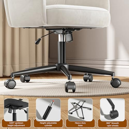 DurayLoly Desk Chair with Shell Back & 360° Swivel Wheels | Comfy Velet Vanity Chair,Adjustable Height,Stylish and Comfortable for Makeup, Work & Relaxation,Beige - color: Beige