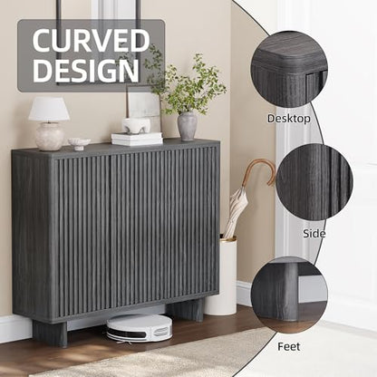 GarveeHome 46 Inch Shoe Cabinet with 4 Adjustable Shelves, 5-Tier Fluted Door Storage, Pop-Up One-Touch Opening, Anti-Tip Hardware, Freestanding Rustic Shoe Bench for Entryway & Hallway