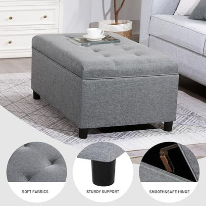 Rectangular Lift Top Storage Ottoman Bench,Linen Storage Bench for Living Room Entryway Bedroom,Linen Gray - color: Linen Gray