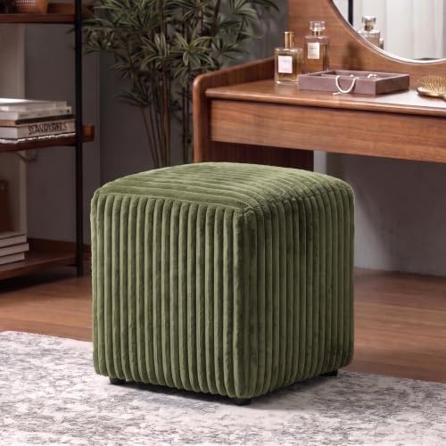 Modern Square Vanity Stool, Small Striped Pattern Ottoman, Cute Velvet Foot Stool, Tufted Fabric Footrest, Upholstered Vanity Chair, Stool for Makeup, Bedroom, Living Room (2, Square-Dark Green) - color: Square-dark Green