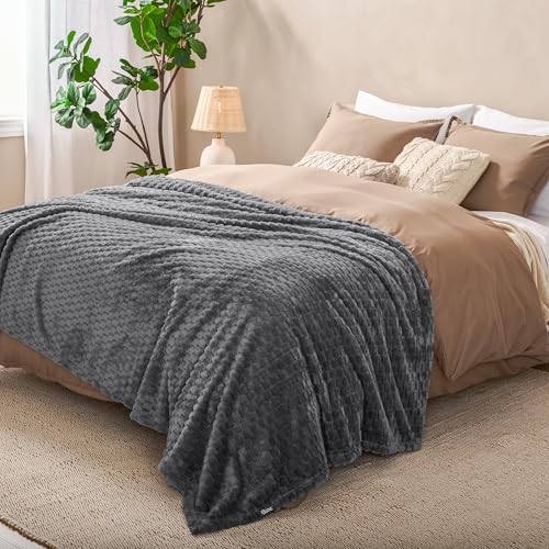 Bare Home Fleece Blanket Luxury Microplush (Full/Queen, Waffle Grey) | Ultra-Soft Lightweight Blanket for Bed, Sofa, and Couch, Cozy & Warm Blanket - color: 32 - Waffle Grey, size: Full/Queen