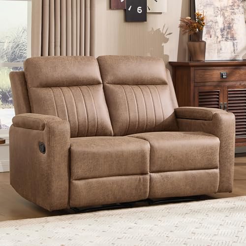 Manual Faux Leather Loveseat and Recliner Sofa Set, Wall-Hugger Reclining Living Room Furniture Set, 2-Seater Recliner Chair, 3-Seat Reclining Sofa Couches for Living Room, Villa, L-Brown, 2+3 - color: Light Brown, size: 58"W+79"W（2+3）