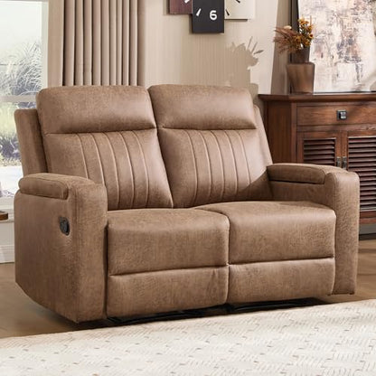 Manual Faux Leather Loveseat and Recliner Sofa Set, Wall-Hugger Reclining Living Room Furniture Set, 2-Seater Recliner Chair, 3-Seat Reclining Sofa Couches for Living Room, Villa, L-Brown, 2+3 - color: Light Brown, size: 58"W+79"W（2+3）