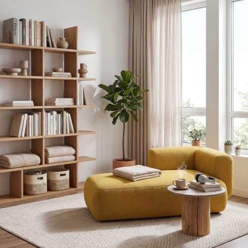 ERYE Boucle Upholstered Left Facing Chaise Lounge Indoor for Living Room Bedroom,Comfy Single Chaise Lounge Modern Leisure Recliner Sleeper Sofa Daybed, Easy Assemble - color: Yellow/L